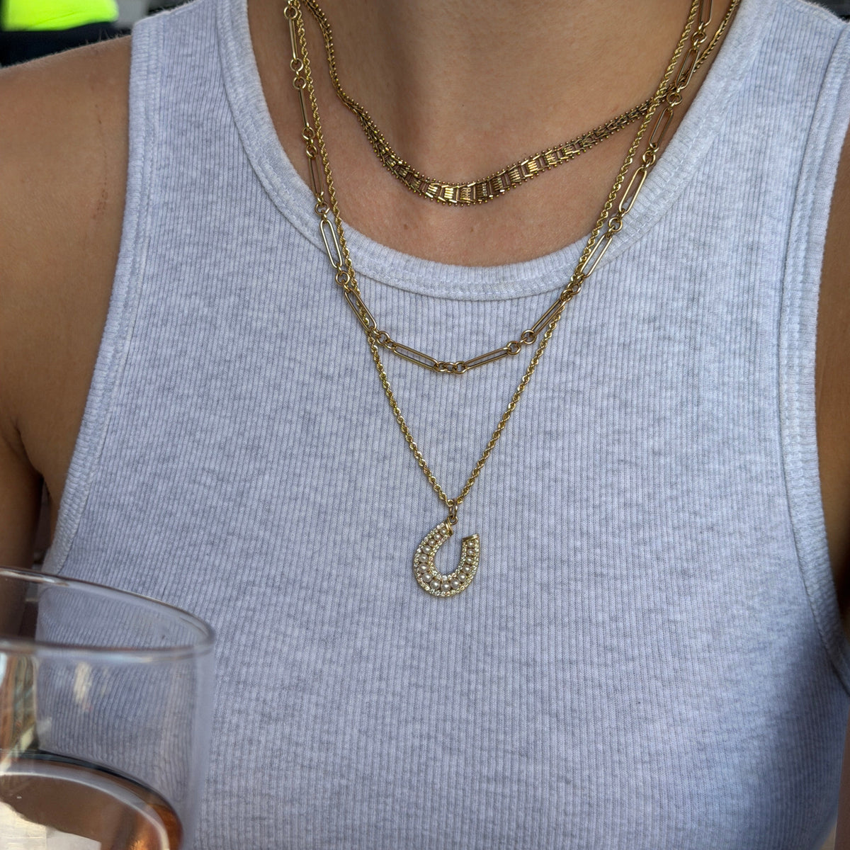 Diamond and Pearl Lucky Horseshoe Pendant