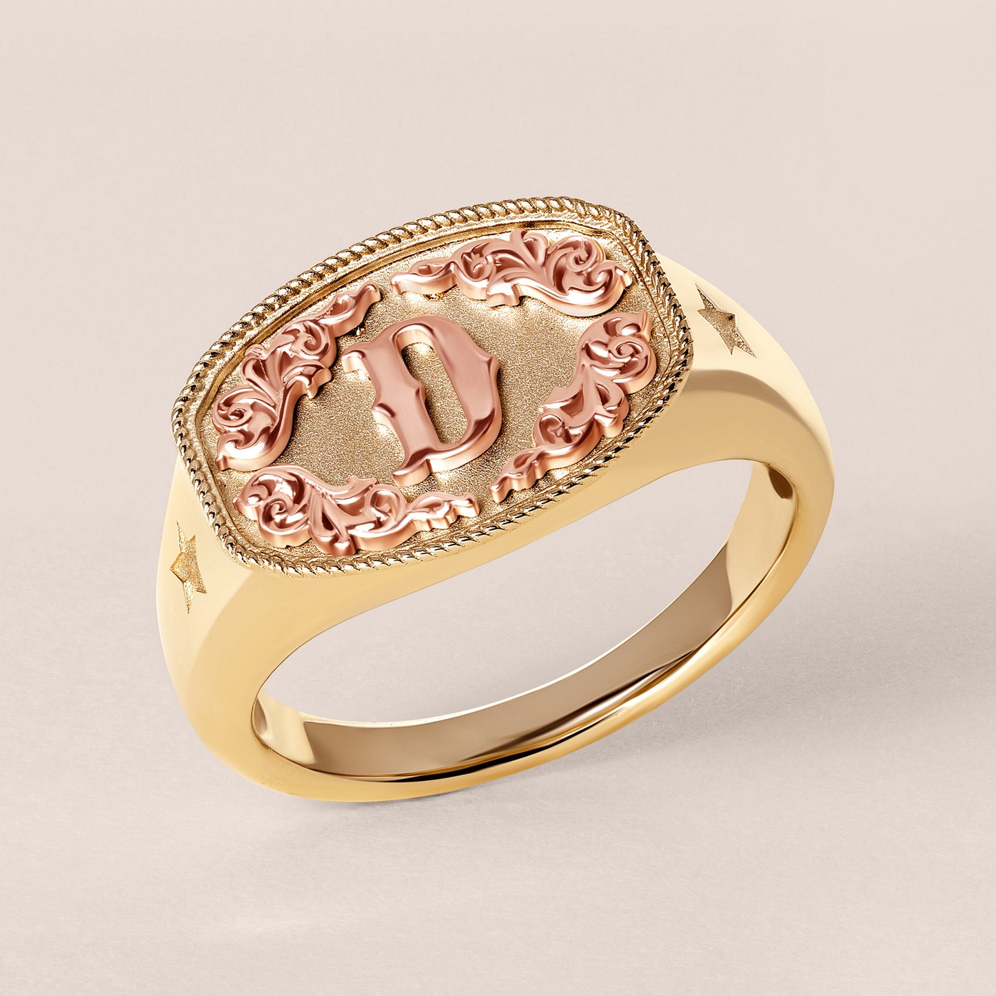 Western Belt Buckle Initial Signet Ring