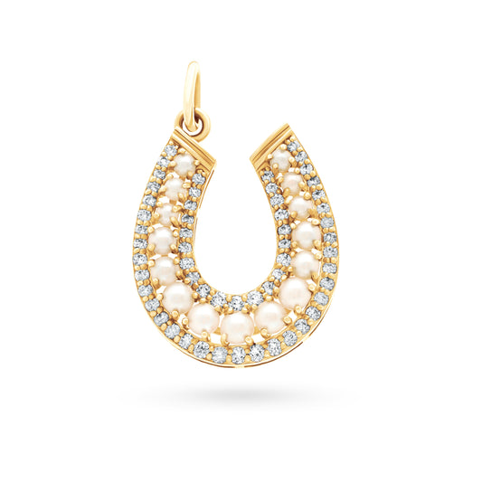 Diamond and Pearl Lucky Horseshoe Pendant