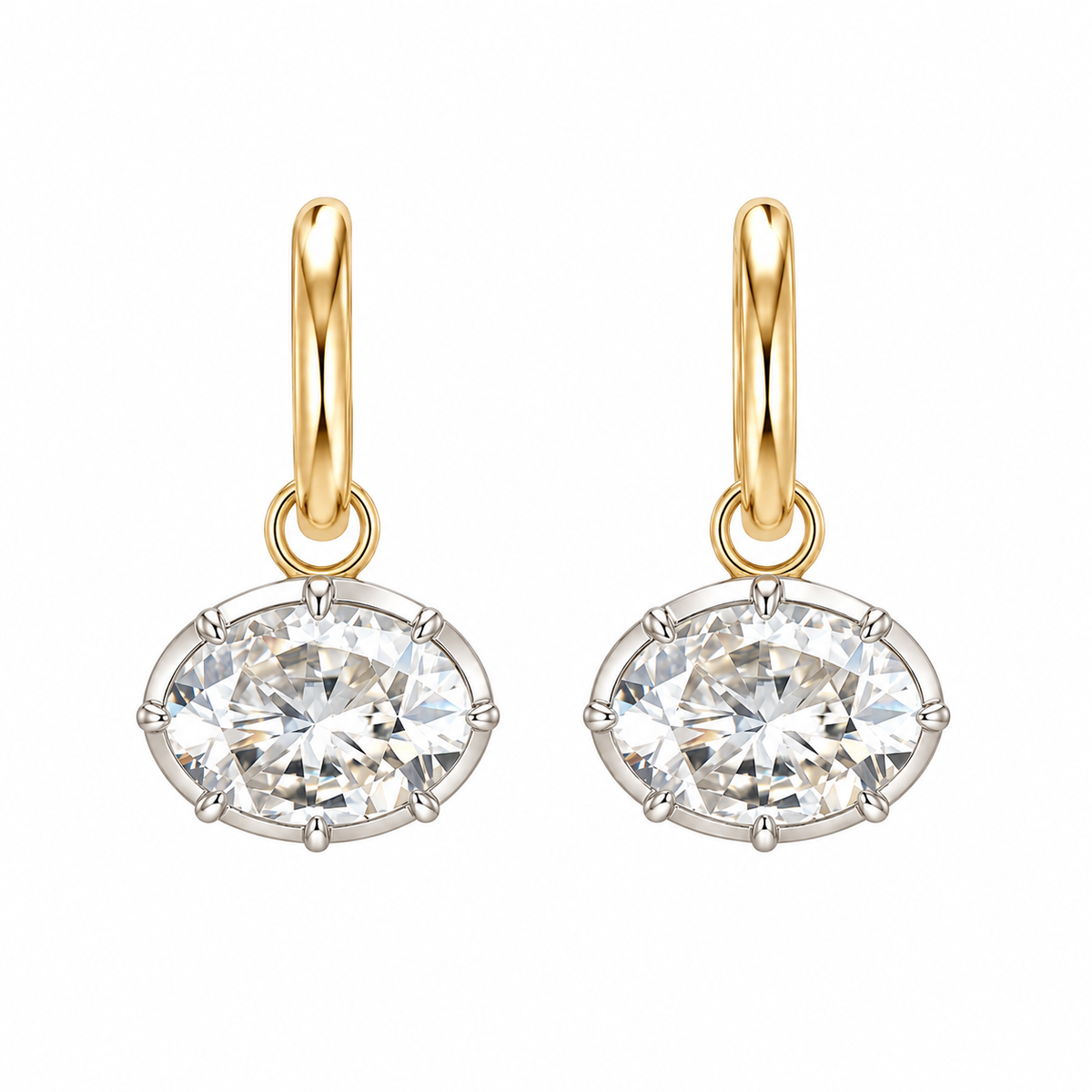 Georgian East West Set Oval Diamond Earrings