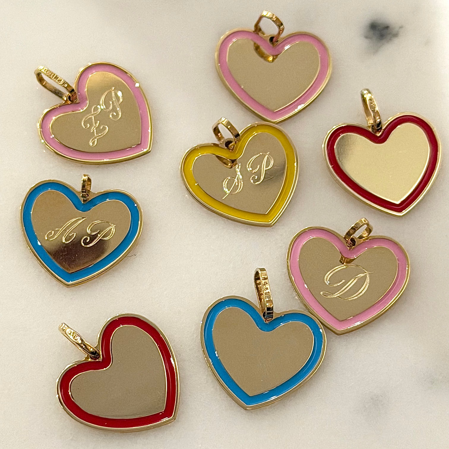 14k Enamel Outline Heart Charm