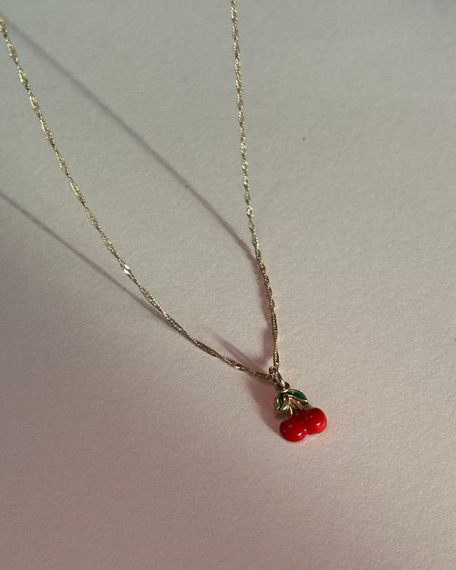 14k Cherry Enamel Pendant