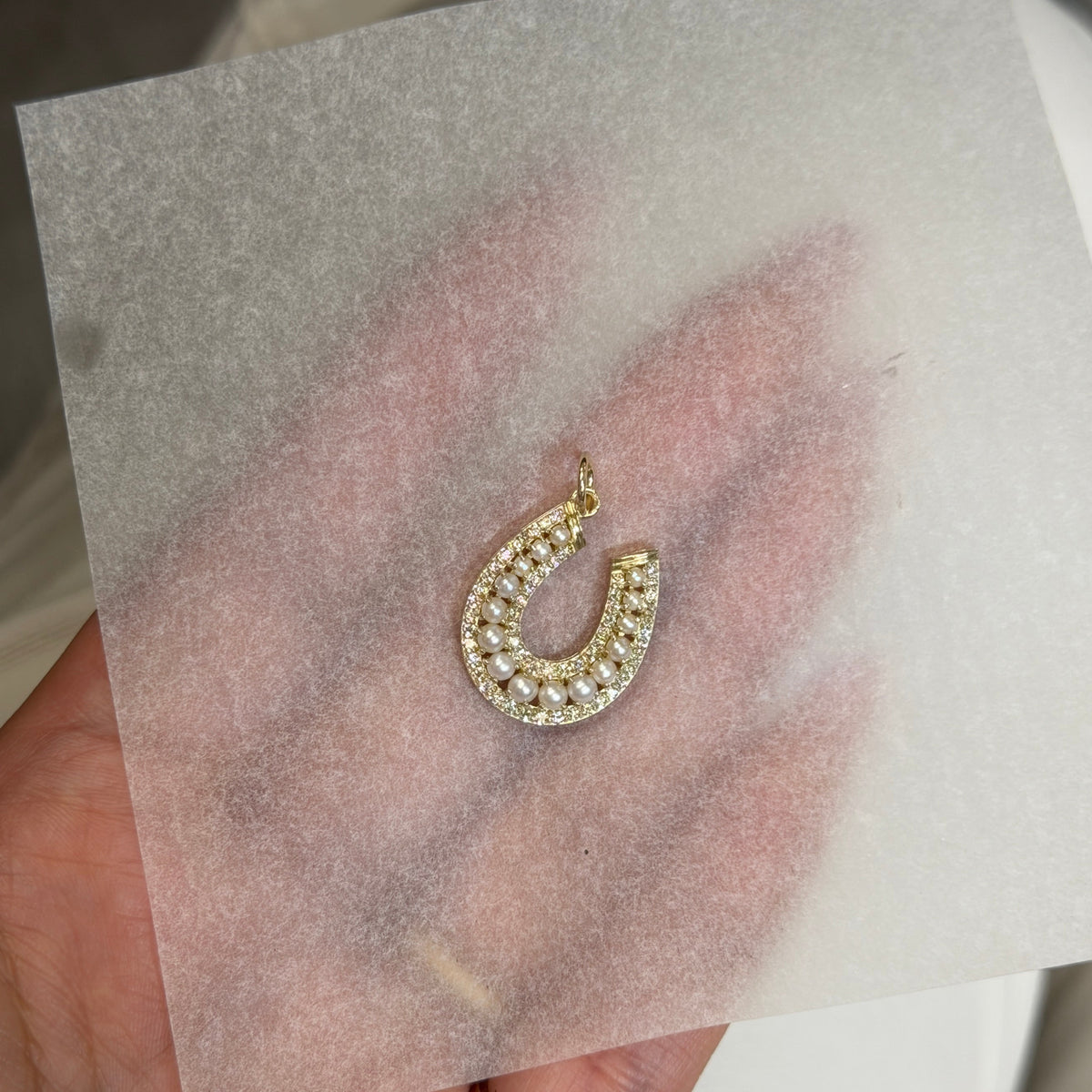 Diamond and Pearl Lucky Horseshoe Pendant