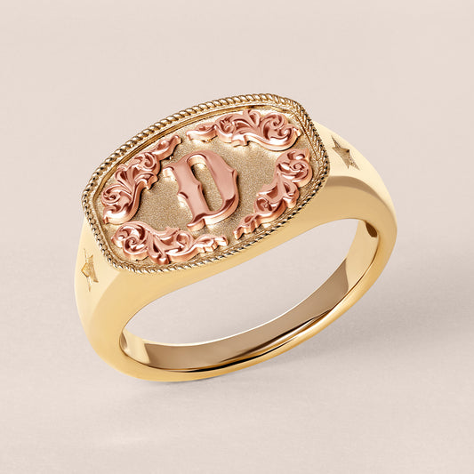 Western Belt Buckle Initial Signet Ring