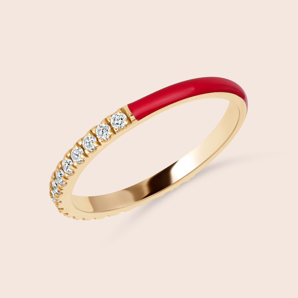 Half Enamel Half Diamond Ring