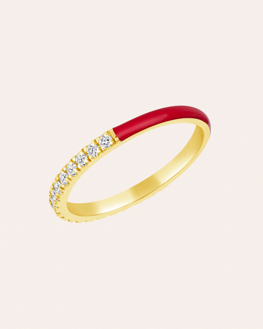 Half Enamel Half Diamond Ring